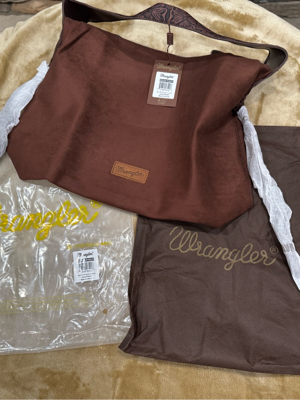 Wrangler Brown Floral-Tooled Leather Strap Handbag